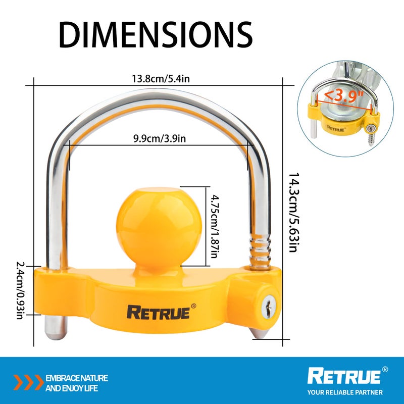 RETRUE Universal Coupler Lock Trailer Locks Ball Hitch Trailer Hitch Lock Adjustable Security Heavy-Duty Steel Fits 1-7/8 Inch, 2 Inch, 2-5/16 Inch Couplers (Pack of 2) - Image 2